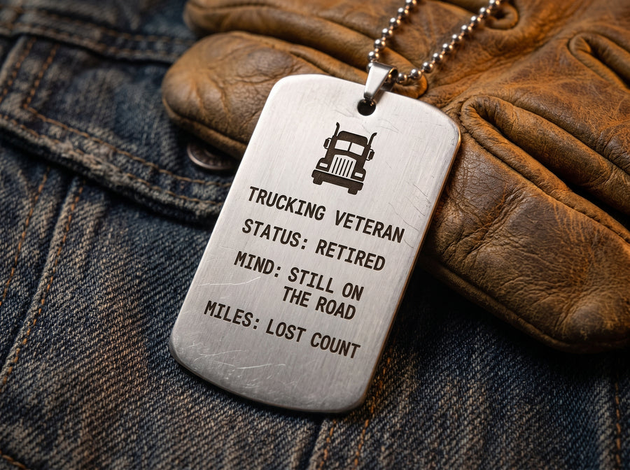 Trucking Veteran Dog Tag — Laser-Engraved Steel